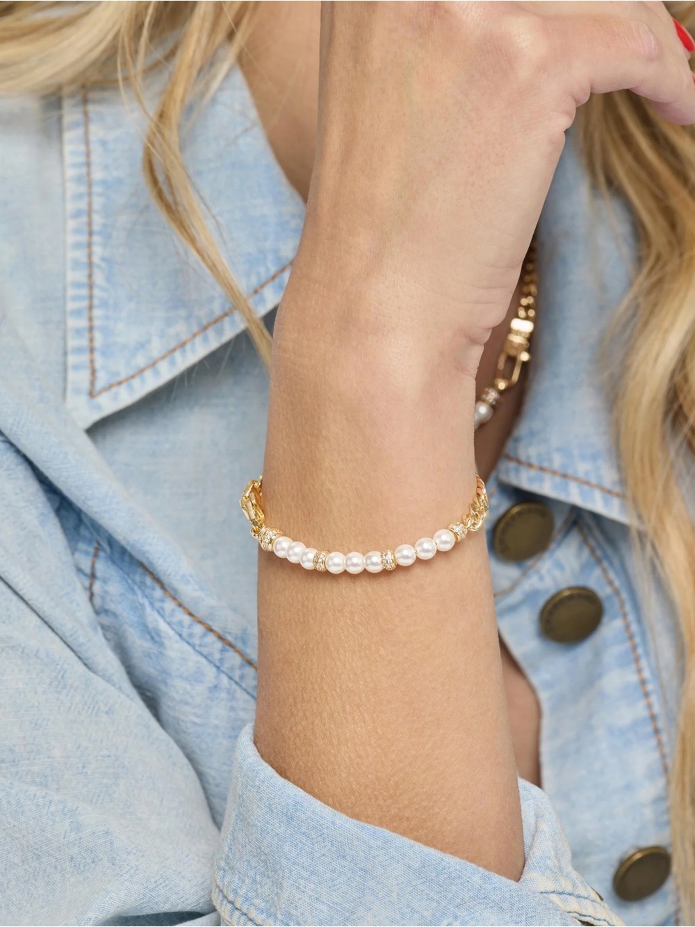 Melinda Maria Gold Chain Necklace with White Pearls - Picture 2 of 7